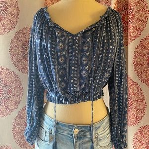 Blue Pattern long sleeve blouse